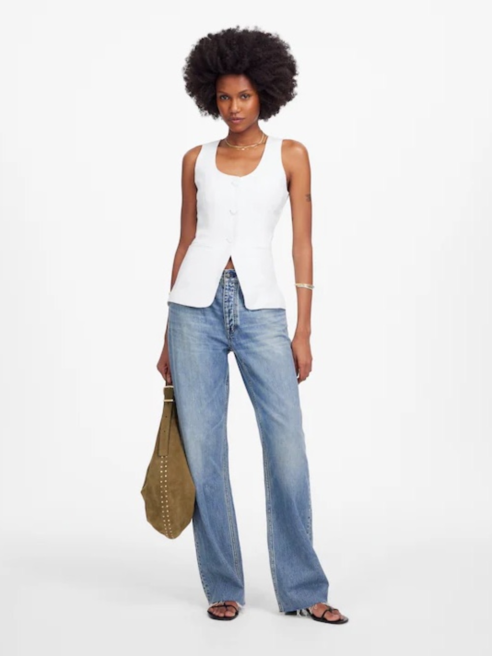 Madewell Scoopneck Cutaway Vest Sleeveless Button Front Top in Salt Size 6 NWT